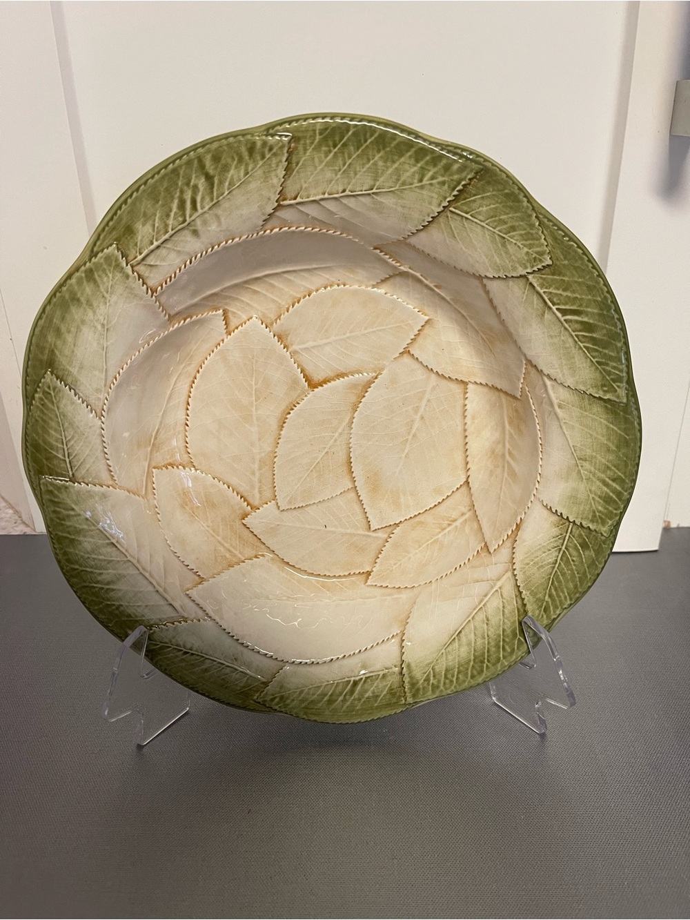 Vietri Foglia Lenardo Leaf Motif Ceramic Serving Bowl Made In Italy 9.5”D